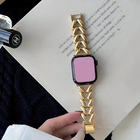 NEW Sleek & Stylish Adjustable Gold Metal Chain Band For Apple Watch - Picture 1 of 7